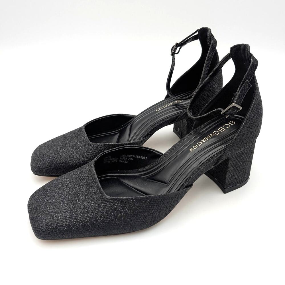 BCBGeneration Rola Shimmery Block Heel Pump Women's Black Size US6M EU36